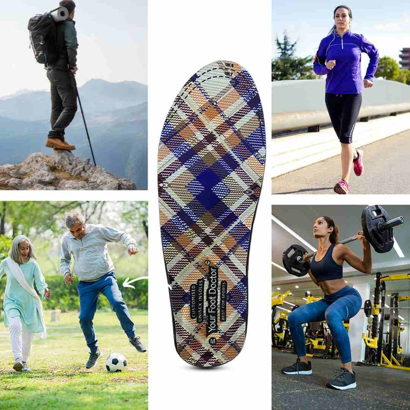 Customised orthopedic sports insoles with custom arch support designed to reduce pain and provide comfort for athletes and active individuals. Unisex insoles suitable for all types of shoes, providing personalized support and cushioning for the feet