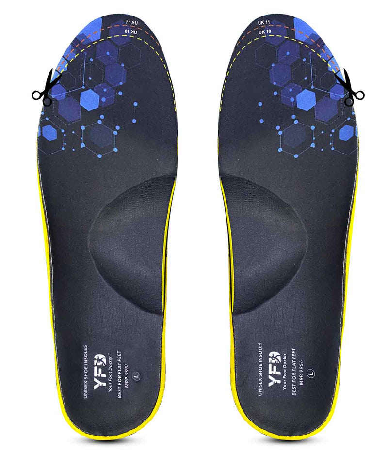 Orthopedic Unisex Flat Feet Shoe Insole With Medial Arch Support" - A close-up image of a shoe insole designed for individuals with flat feet. The insole features a medial arch support to provide additional support and comfort to the foot. The insole is unisex and designed for orthopedic use.